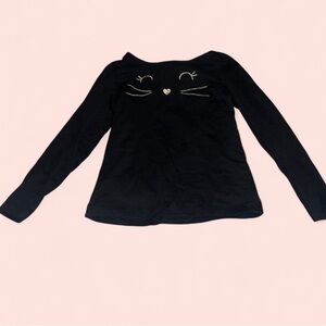 Gymboree Black Long Sleeve Tee with Gold Cat Design